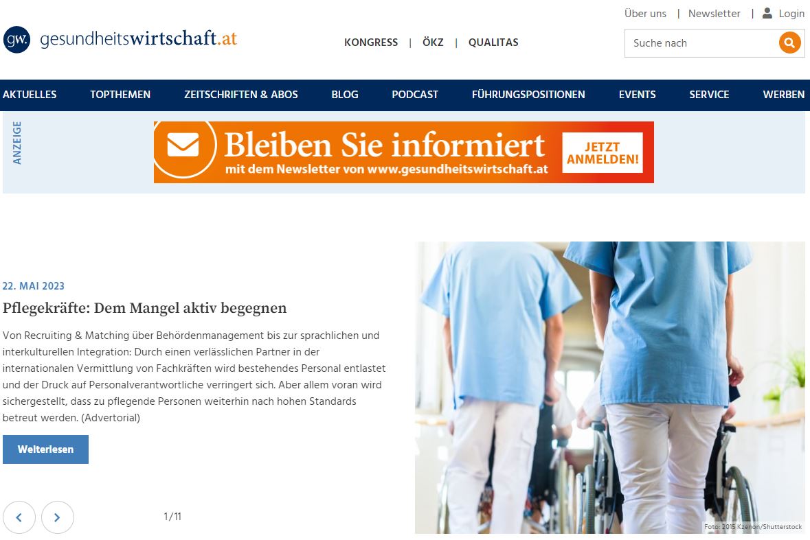 Screenshot eines ipcenter Beitrags auf gesundheitsnetzwerk.at