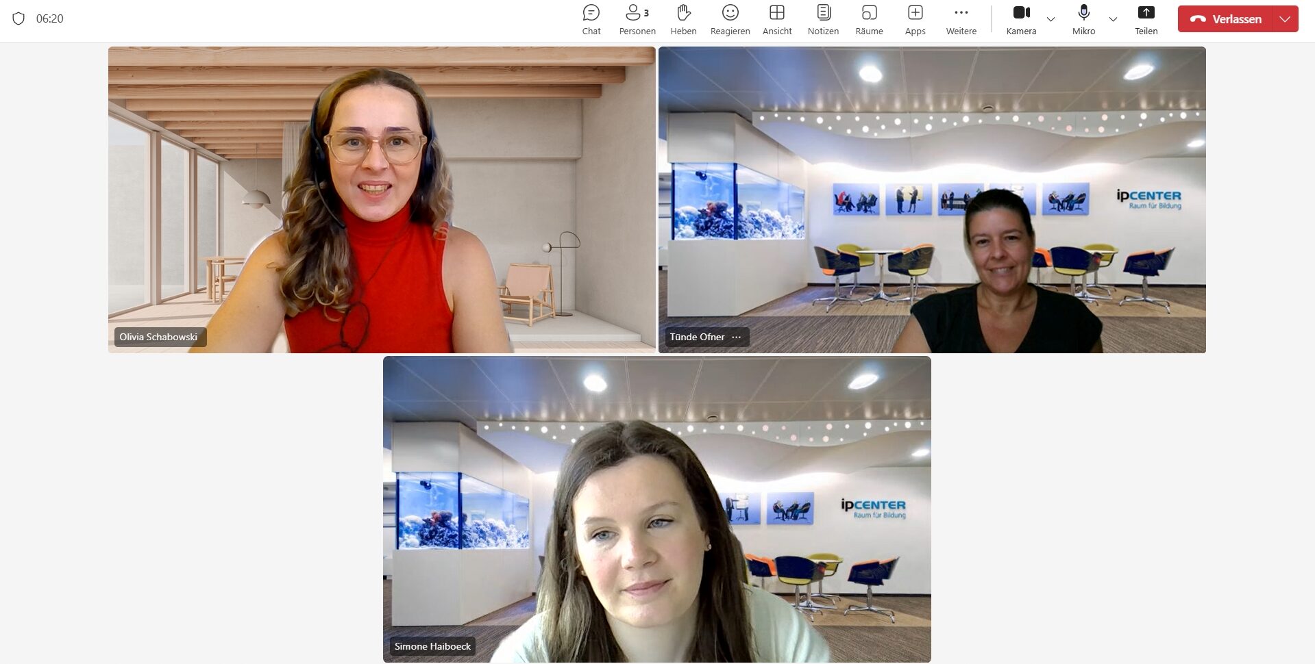 Online-Meeting der Pilotierung für WeCare4You mit Olivia, Simone und Tünde
