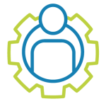 Vision_Mensch_ipcenter Icon von Person mit Zahnrad