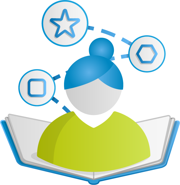 Icon einer Person aus einem offenen Buch mit einem Pfad im Hintergrund