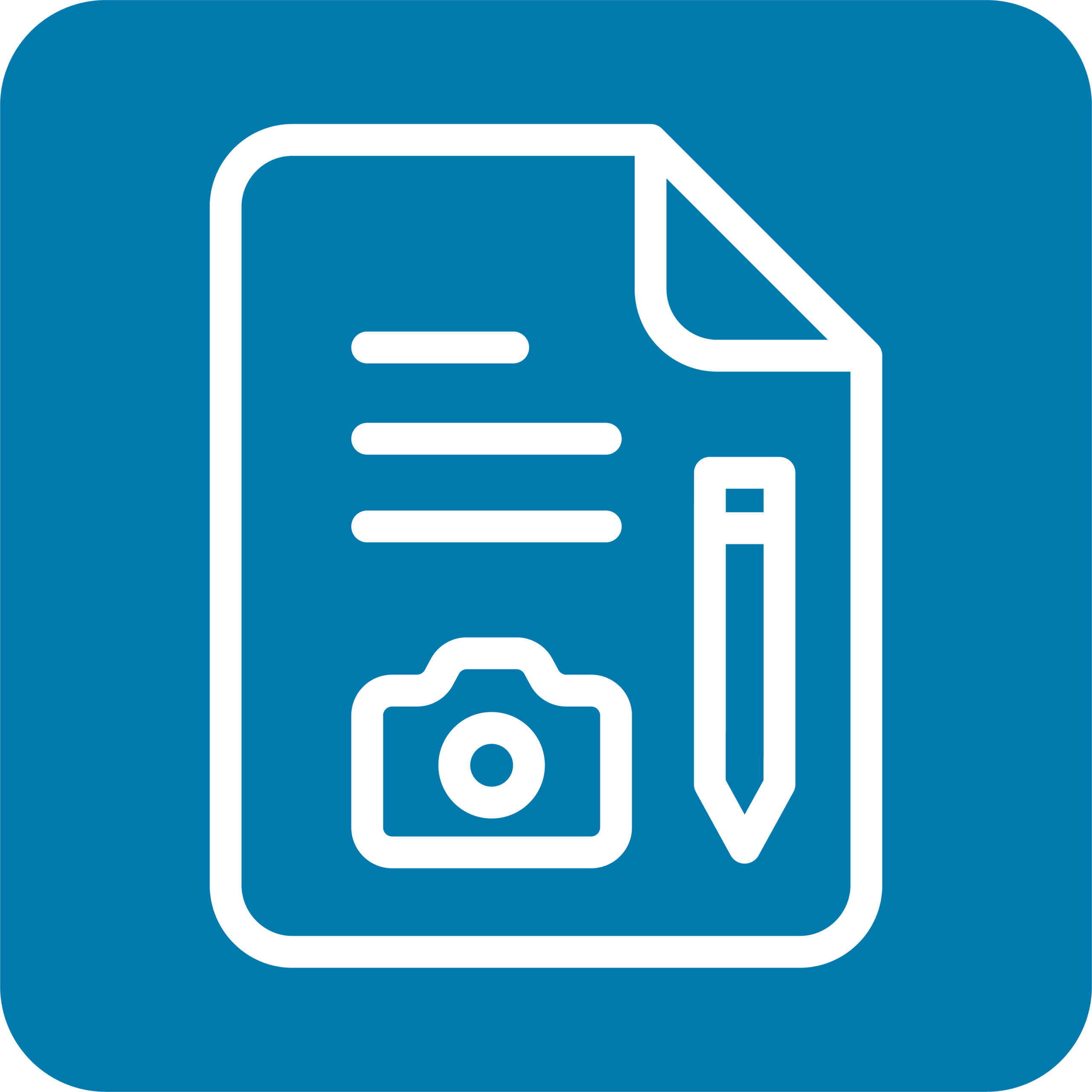 UEBA Ueberbetriebliche Lehrausbildung Medienfachkraft Icon das ein Blatt mit Stift und Kamera darauf zeigt